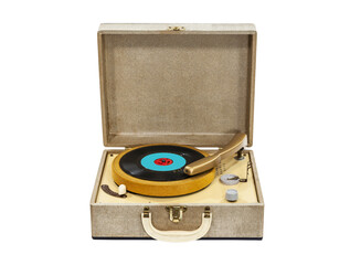 Old record player from the 1960s isolated.