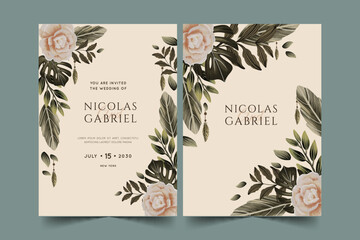 watercolor boho wedding invitation template vector design illustration