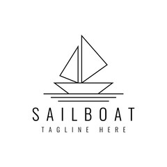 sail boat line art logo design