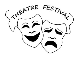 Theatre masks poster template vector illustration. Theatre festival conceptual icons with comedy and tragedy symbols. 