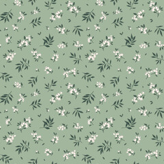 Vector seamless pattern. Pretty pattern in small flowers. Small white flowers. Gray blue  background. Ditsy floral background. The elegant the template for fashion prints. Stock vector.