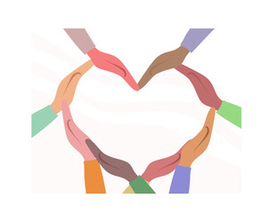 The concept of inclusion, equality and diversity. Multiethnic hands form a heart