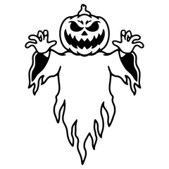  spooky pumpkin ghost on white background