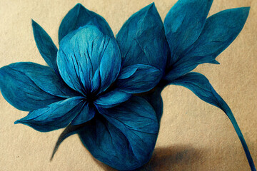 An illustration showing a blue background showing blue flowers closeup with petals
