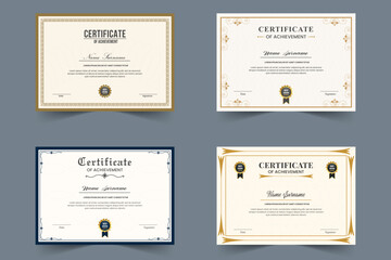 Clean modern certificate template set with golden badge and border, diploma vector template