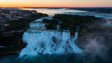 Aerial view of Niagara falls at sunrise