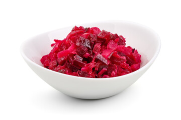 Vinaigrette salad. Traditional russian beetroot salad, isolated on white background. High resolution image.