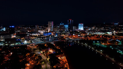 Aerial view of Rochester at night