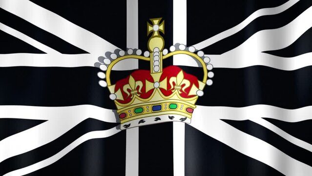 Remembrance Memorial Queen Crown Banner United Kingdom Flag in wind, Black Gold