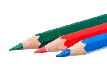Macro of Isolated wooden colored crayons