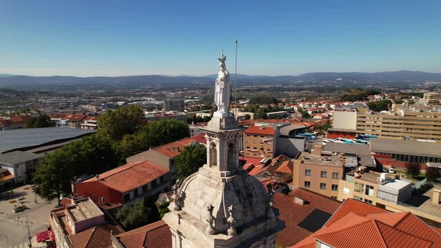  Aerial drone view of the historic city center of Braga, Igreja do Carmo, Portugal