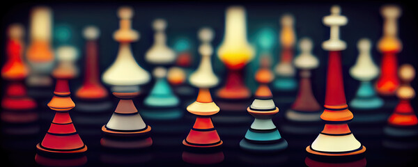 Abstract chess game on chessboard as wallpaper background