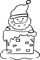 Gnome Santa sits in a chimney vector hand drawn cartoon illustration