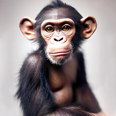 Studio portrait of cute smiling baby chimpanzee