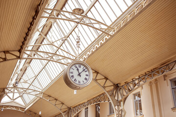 Vintage clock in the hall of the Vitebsk railway station, St. Petersburg Russia