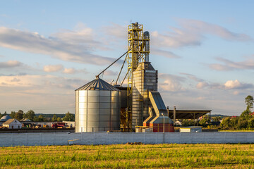 agro silos granary elevator with seeds cleaning line on agro-processing manufacturing plant for processing drying cleaning and storage of agricultural products