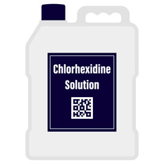 Chlorhexidine solution in a big plastic bottle with QR Code cartoon vector illustration isolated on a white background