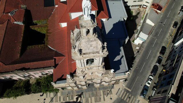  Aerial drone view of the Igreja do Carmo in the historic city center of Braga, Portugal