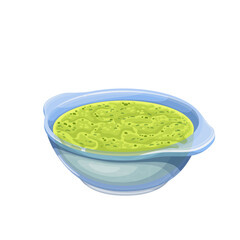 Pesto, Italian food vector illustration. Cartoon isolated glass bowl with homemade pesto from green basil, parmesan cheese, olive oil and pine nuts, fresh tasty pasta sauce and dressing from Italy