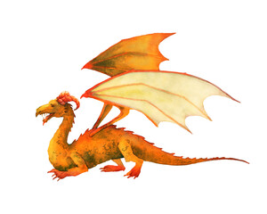 Watercolor Dragon illustration. Isolated fantasy creature.