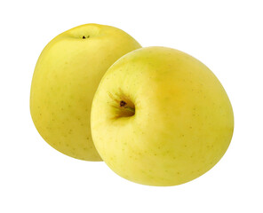 Two yellow apples. Whole isolated fruits. Healthy food.