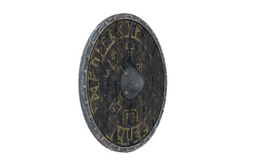 antique viking wooden shield on white background