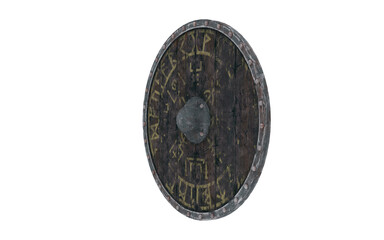antique viking wooden shield on white background