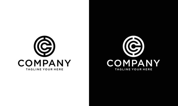 Monogram illusion letter C logo hipster, design element on a black and white background.