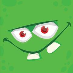 Funny cartoon monster face. Illustration of cute and happy alien creature expression