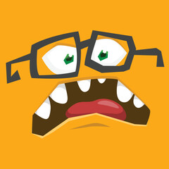 Funny cartoon monster face. Illustration of cute and happy alien creature expression