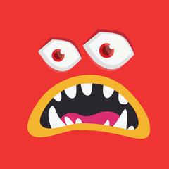 Funny cartoon monster face. Illustration of cute and happy alien creature expression