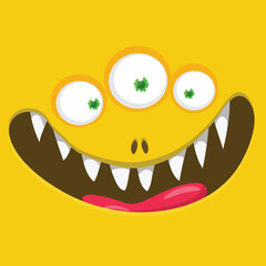 Funny cartoon monster face. Illustration of cute and happy alien creature expression