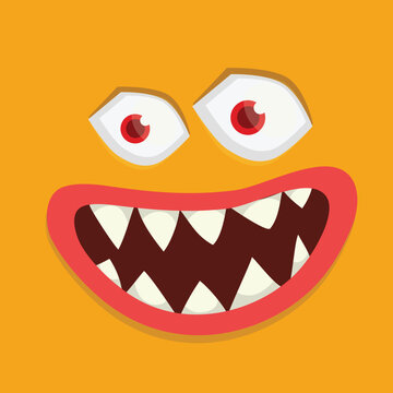 Funny cartoon monster face. Illustration of cute and happy alien creature expression