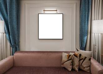 elegance interior with empty square picture frame, mock up