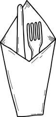 Serving Appliance - Knife and Fork. Linear Hand drawn doodle