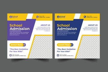 School education admission social media post & back to school template and web banner - obrazy, fototapety, plakaty