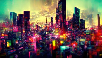 Fototapeta na wymiar modern cityscape with skyscrapers and city skyline. CG Scenery Artwork. 