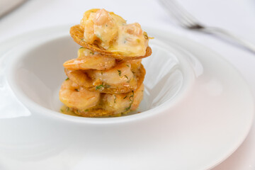 Typical colombian food, potato with shrimps