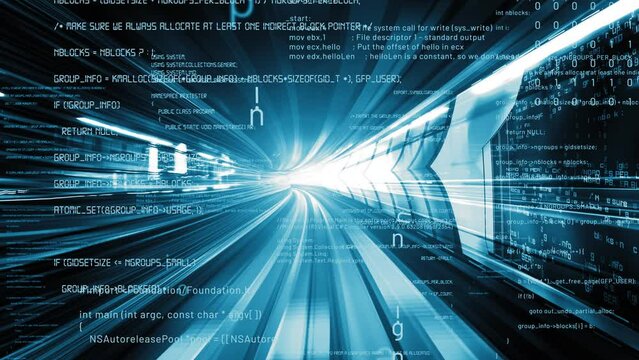 Software development, application programming code and tacit computer coding . Concept of smart digital transformation and technology disruption that changes global trends in new information era .