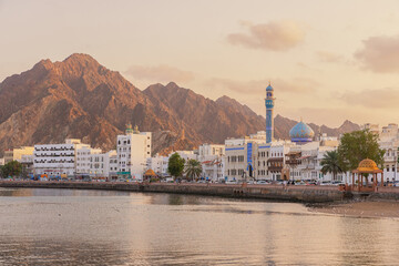 View of Muscat Corniche at Sunset - obrazy, fototapety, plakaty