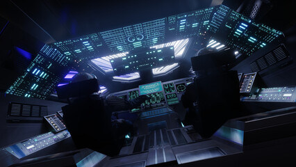 Sci fi spaceship cockpit flying through space at lightspeed © Crane Design