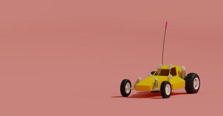 yellow toy RC remote controlled car on  pink background