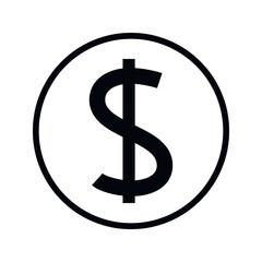dollar, dollar currency sign black for icons, dollar money simple flat designation. money symbol for app, financial concept. Vector isolated on white