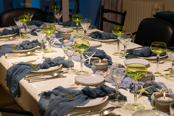 Christmas dinner table in beach theme