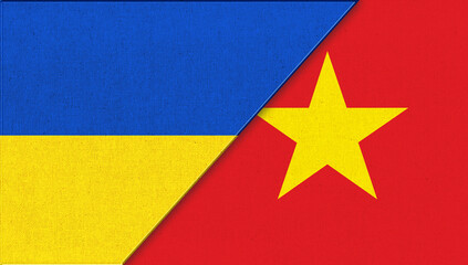 Flag of Ukraine and Vietnam - 3D illustration. Two Flag Together