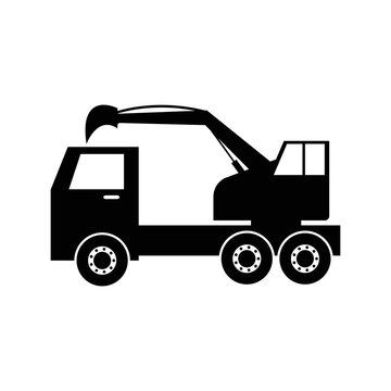 Excavator heavy machine truck icon | Black Vector illustration |