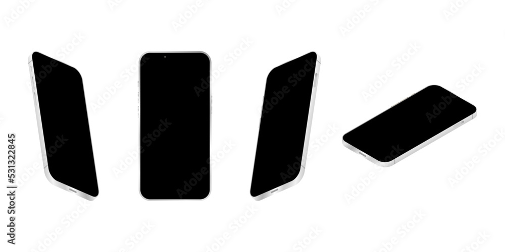 Poster smartphone realistic metallic mockup. 3d cellular concept on white background. blank black screen fo