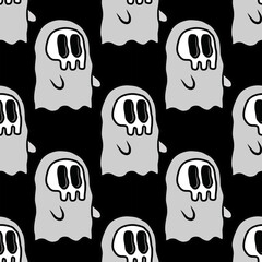 Cute little ghost skull face background wallpaper halloween seamless pattern