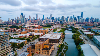 Chicago, IL USA September 15th 2022 : establishing aerial drone view image of Chicago metropolitan...