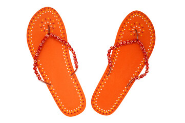 Coorful orange flip flops with beads  isolated on transparency photo png file 